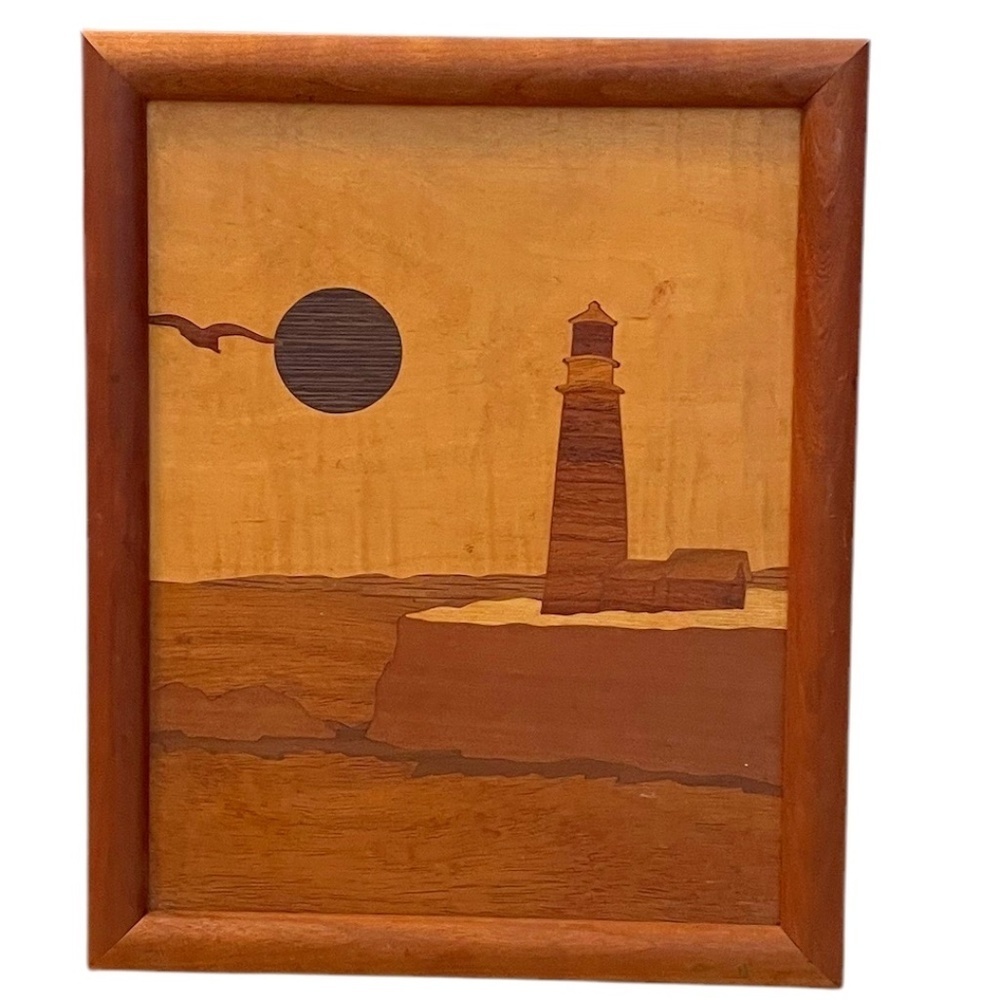WOOD INLAY MARQUETRY LIGHTHOUSE